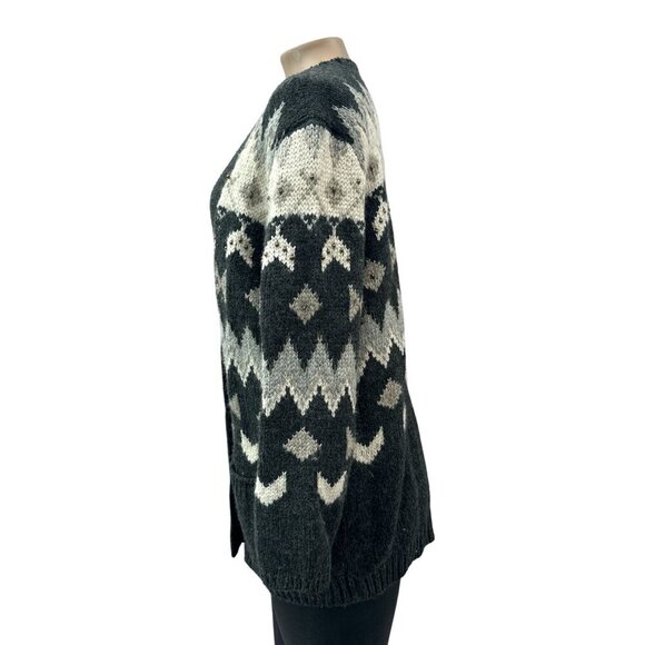 J. Jill Beaded Nordic Fair Isle Cardigan Sweater Wool Blend Womens M Petite Gray - Picture 4 of 11